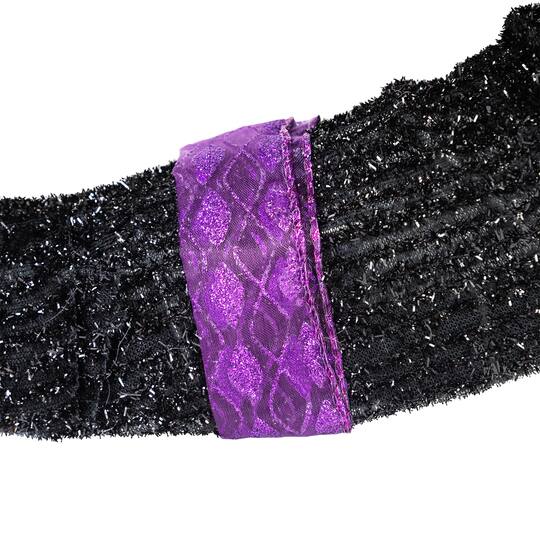 12" Black Witch's Boot with Purple Glittered Roses Halloween Decoration